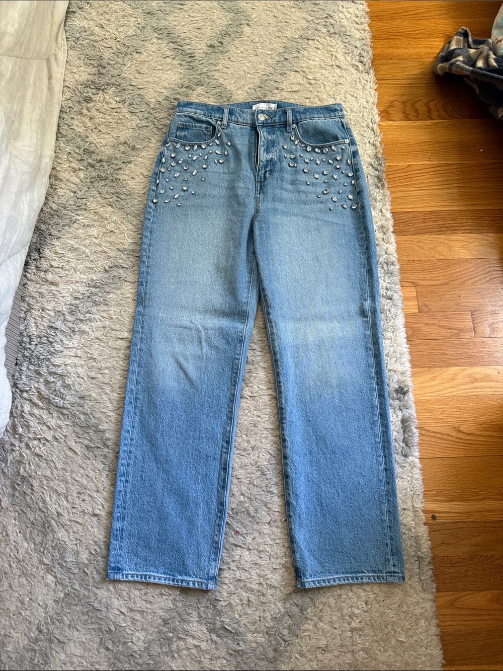 LOFT Light Blue Straight-Leg Jeans with jewels